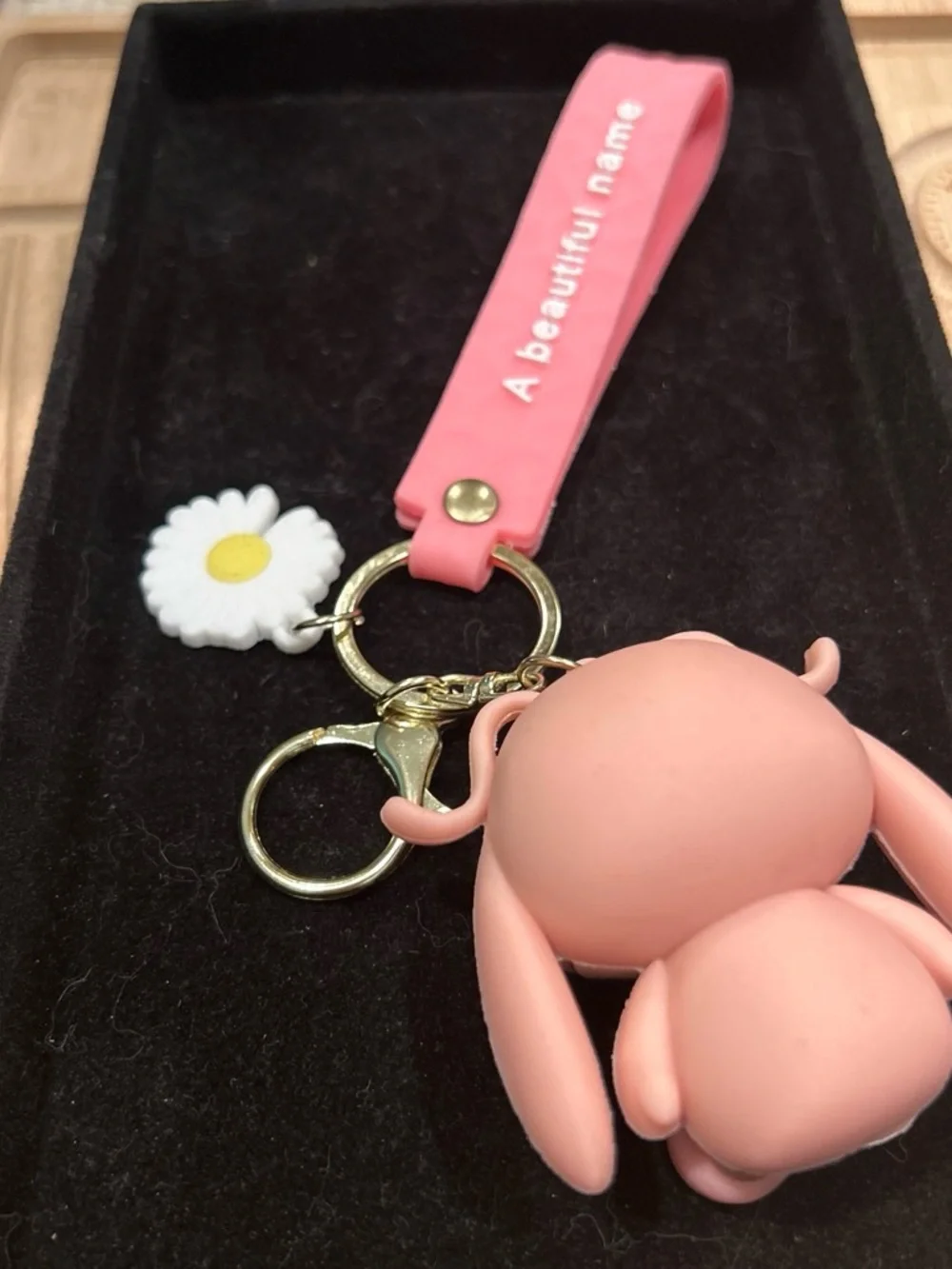Pink Bunny Keychain with Daisy Charm - Kids Accessories